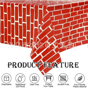 Nappe jetable en plastique sur le thème des briques rouges, 137x274cm, pour décorations de fête d'anniversaire et de pique-nique - Product Image 5