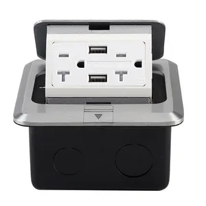 High quality 20A US standard power outlet Two USB charging sockets Aluminum alloy silver hidden pop-up floor sockets