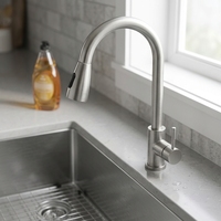 Robinet de cuisine moderne de luxe avec douchette extractible effet cascade et pluie, en acier inoxydable 201 nickel brossé, flexible, pour usage hôtelier
