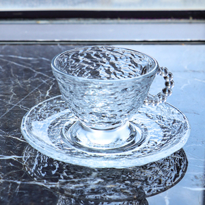 ชุดแก้วกาแฟชาแก้วใสสไตล์ยุโรปโบราณสีอำพันพร้อมจานรองขายส่งราคาถูก - Product Image 2