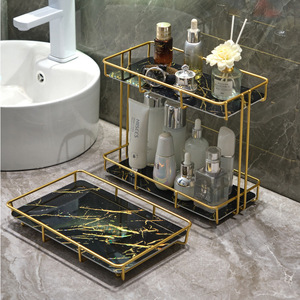 Bathroom <b>Storage</b> Rack 2 Tier Metal Cosmetic Organizer Freestanding Countertop Shelf For Skincare Products And <b>Toiletries</b> - Product Image 1