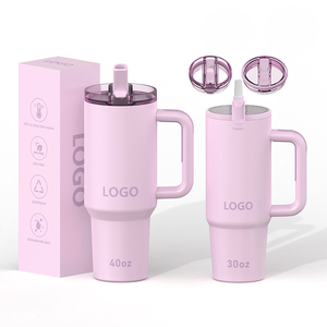 Gobelet isotherme personnalisé en acier inoxydable de 30 oz et 40 oz avec poignée, double paroi sous vide, tasse à café de voyage avec paille pour les aventures en plein air - Product Image 1