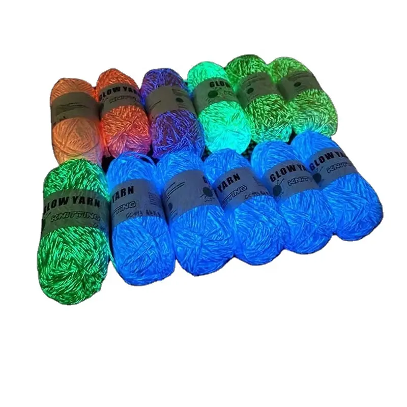 China wholesale source factory knitting hand crochet cotton polyester glow in the dark yarn for DIY weaving embroidery