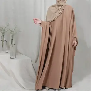 Hồi giáo khiêm tốn áo choàng jilbab kaftan phụ nữ ramadan hồi giáo Dubai abaya một mảnh Batwing nida cầu nguyện hijab váy