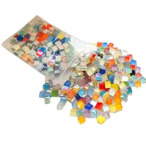 1kg Wall Coaster Frame Mosaic Tile 10mm Square Cube Iridescent mini Crystal Glass Mosaic Tile Colorful Mosaic tile for DIY Craft