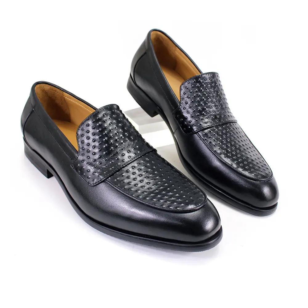 Alta qualidade de couro preto avestruz gravado mocassins para homens slip-on mocassins Negócios sapatos de couro do escritório para homens