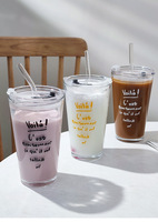 Vente en gros Tasse à café en verre style Ins, grande capacité, avec paille en verre, design élégant