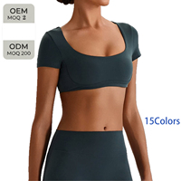 Débardeur court de yoga pour femme grande taille - Respirant, séchage rapide, col carré, manches courtes, idéal pour la gym et l'entraînement