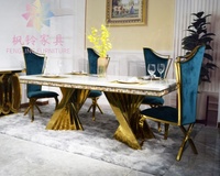 Fournisseur chinois de bonne qualité, ensemble de chaises de Table et de salle à manger en acier inoxydable doré pour Banquet moderne et Antique DTC006