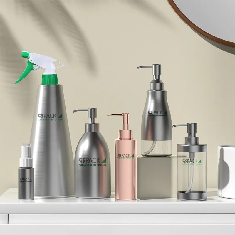 Konka — bouteille de savon en aluminium, spray, pompe en métal, lotion cosmétique, pour savon, gel douche, shampoing, en acier inoxydable, 100ml, 500ml