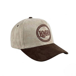 Custom Logo Suede Baseball <b>Cap</b> Two Tone Beige & Brown Vintage Snap back Hat for <b>Men</b> & Women - Product Image 1