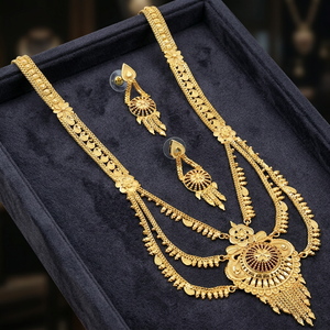 Wholesale 14K 18K 24K Micro Gold Rani Haar Necklaces Set Floral Design <b>Bridal</b> Wedding Jewelry Set Fashion Brass Gold Jewelry Set - Product Image 2