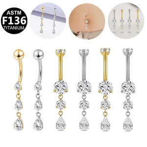 F136 <b>Titanium</b> Navel <b>Ring</b> Zircon Teardrop Dangle Women's Fashion Jewelry Party Style - Product Image 1