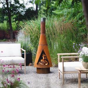 Brasero extérieur autoportant en acier Corten pour bois, type cheminée - Product Image 1