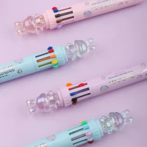 China wholesale pen supplier new styles multi color cute pens crystal rabbit head top ten-color ballpoint pen for girls