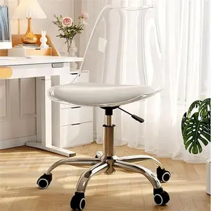 Modern Fashion Transparent Armless Vanity Chair Acrylic Transparent Adjustable Rolling Swivel Chair for Office Bedroom