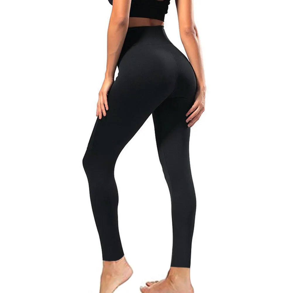92% Polyester 8% Spandex Soft Double Brushed Yoga Pants Workout Tights High Waist Milk Silk Black Solid Color Leggings for Women