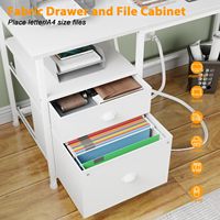 Tomas de corriente para juegos, escritorio, luces LED, mesa de ordenador con cajón de tela y archivador, mesa de oficina en casa