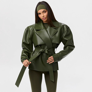 Giacca Corta <span class=keywords><strong>in</strong></span> <span class=keywords><strong>Pelle</strong></span> PU di Alta Gamma con Vita Regolabile, Design con Ampio Colletto e Lacci, Stile Elegante per <span class=keywords><strong>Donna</strong></span> - Product Image 1