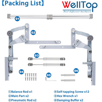 Charnières de levage de porte réglables WELLTOP, mécanisme de levage vertical pour armoire avec bras pneumatique et fermeture amortie pour cuisine