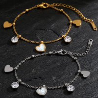 Bracelet en acier inoxydable 304 plaqué or avec breloque cœur en coquille CZ, chaîne câble, cadeau quotidien pour femme, vente en gros