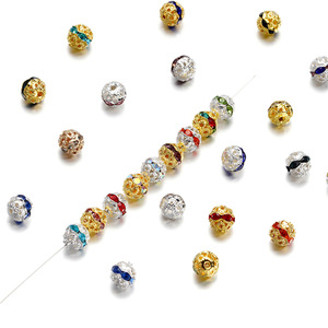 Copper Cap Ball Rhinestone <b>Bead</b> 8mm Gold <b>Silver</b> Plated Round Spacer <b>Beads</b> For Bracelet Making DIY Jewelry Material - Product Image 5