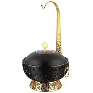 Réchaud de buffet en acier inoxydable 8L, circulaire, avec bordure dorée, équipement de maintien au chaud pour hôtels et restaurants - Product Image 4