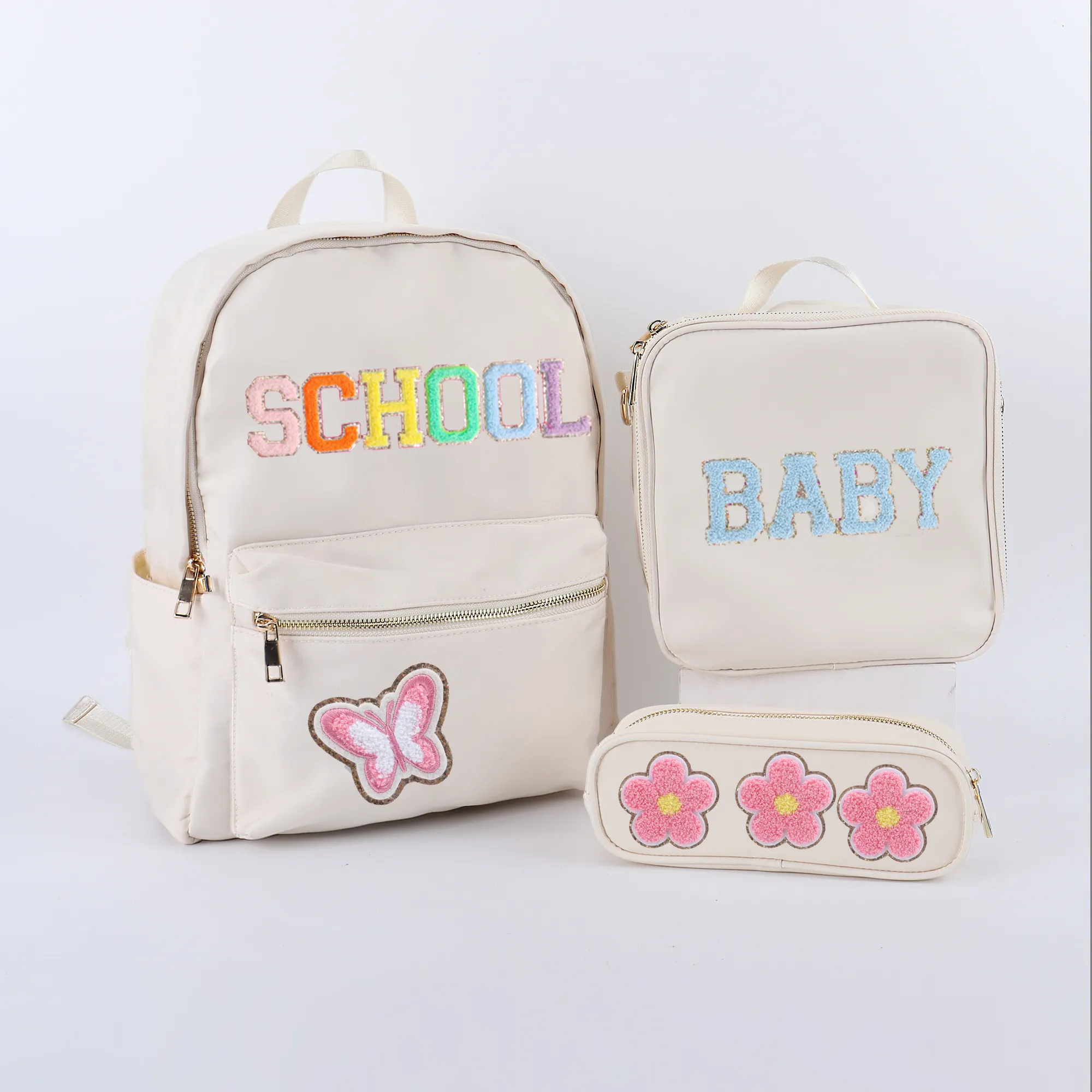 Rts sac d'école conception d'impression rose Bookbag 3 pièces déjeuner pique-nique pochette à crayons sac à dos enfants sac à dos sacs ensemble sac d'école