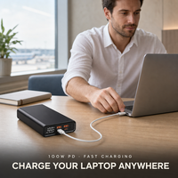 Batterie externe portable ultra-mince en alliage d'aluminium de grande capacité 10000 20000 30000mAh, charge rapide Li-Polymère PD100W USB/Type-C