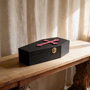 Caja de Ataúd de Madera para Halloween, Grande, Negra, con Cierre de Cruz Roja, para Guardar Joyas, Decoración Interior - Product Image 2