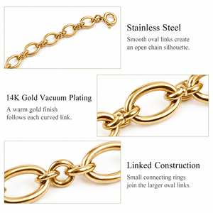 Collar de Cadena de Eslabones Ovalados de Acero Inoxidable con Baño de Oro al Vacío de 14K, Opción de Cierre de Anillo de Resorte, Tonos Oro y Plata - Product Image 2