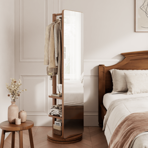 <span class=keywords><strong>Specchio</strong></span> Girevole a Figura Intera con Base in Legno e Spazio di Stoccaggio su Ruote, Design <span class=keywords><strong>Moderno</strong></span> e Semplice per <span class=keywords><strong>Camera</strong></span> <span class=keywords><strong>da</strong></span> Letto CYJ023 - Product Image 2