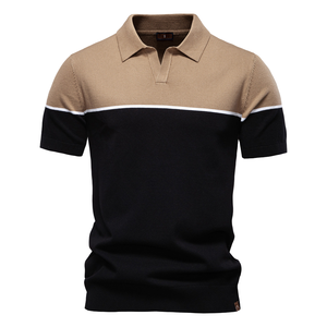 Pull en maille décontracté pour homme, à manches courtes, respirant, en polyester/coton 180g, col ouvert sans boutons - Product Image 5