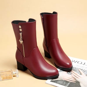 2026 Factory Wholesale Mid-Calf <strong>Boots</strong> - <strong>Burgundy</strong> Faux Fur Warm for Elderly <strong>Women</strong> Mother's Winter Shoes - Product Image 5