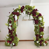 Fondo de Escenario para Boda, Personalizado, con Flores Artificiales Color Borgoña, Rosas de Seda Verde Salvia, Lirios Blancos, Arreglo Floral para Arco