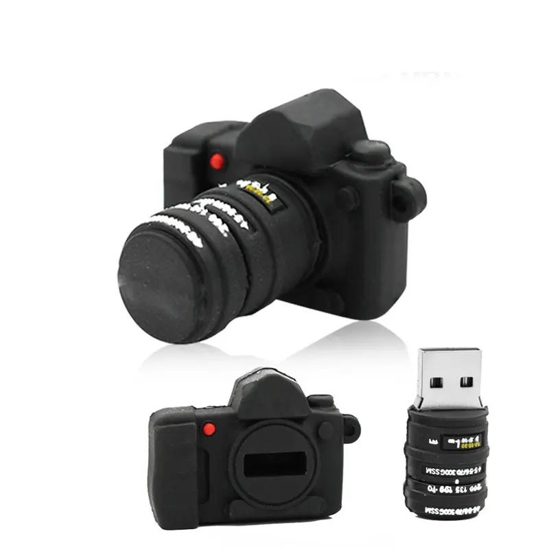 แฟลชไดรฟ์ USB รูปร่างกล้อง PVC แบบกำหนดเอง2.0 3.0 4GB 8GB 16GB 32GB