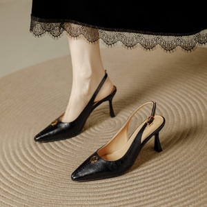 Elegant Women's Pointed Toe Slip-On Slingback Pumps Genuine Leather Brown <b>Heels</b> Anti-Slip Buckle All Seasons Comfort Shoes - Product Image 2