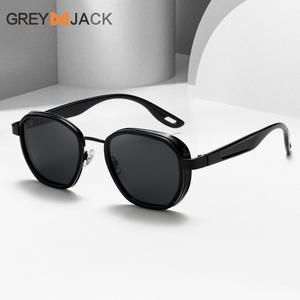 Lunettes de soleil polygonales pour femmes Grey Jack, monture en métal, verres TAC, protection UV400, type 3, pare-soleil, design noir tendance - Product Image 1