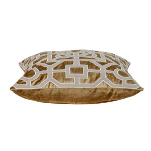 HMS di lusso 18X18 oro astratto in velluto cuscino geometrico ricamato foglie motivo cuscino per divano con stile elegante - Product Image 5