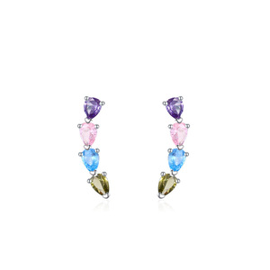S925 Sterling <b>Silver</b> Teardrop-Shaped Rainbow Zircon Jewelry <b>Set</b>: Minimalist Luxury <b>Ring</b> and Earrings - Product Image 3