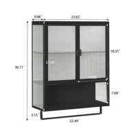 Gabinete de Pared Moderno de Dos Puertas con Puertas de Vidrio de 23.62 Pulgadas, con Almacenamiento Cerrado de Dos Niveles, Toallero, para Sala de Estar o Baño