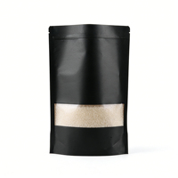 Sachet refermable noir mat en kraft recyclé avec fenêtre dépolie, thermoscellable, de qualité alimentaire