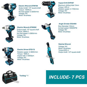طقم أدوات كهربائية لاسلكية من ماك مكون من 7 قطع، يتضمن مفك صدمة، جلاخة زاوية، مثقاب، مفك براغي، مجموعة أدوات كهربائية بدون فرش، الأكثر مبيعًا - Product Image 2