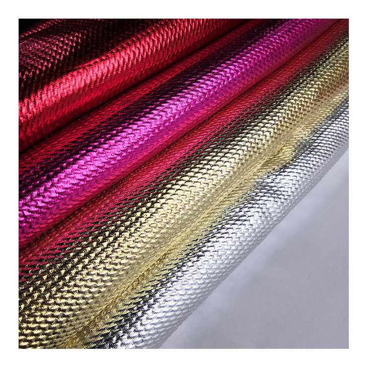 Campioni gratuiti poliestere Spandex elasticizzato tinta unita Shimmer Bullet Knit tessuto rivestito in PU per fasce