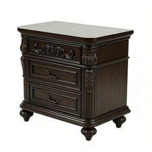 3 Drawer Nightstand Solid Wood Traditional Bedside Table Dark Cherry Finish 28 Wide Storage <b>Cabinet</b> - Product Image 2