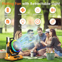 Ventilateur oscillant automatique portable, batterie rechargeable 40000mAh, fonctionne sur batterie, avec lumière rétractable, ventilateur sur pied pour le camping en plein air