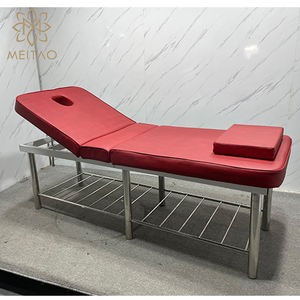 Cama de belleza roja de lujo con reposacabezas ajustable y marco de acero inoxidable resistente-Equipo profesional de spa y salón - Product Image 6