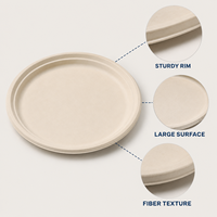 Assiette ronde jetable en bagasse de canne à sucre compostable de 9 pouces, robuste, pour la restauration en gros