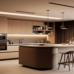 Diseño <span class=keywords><strong>de</strong></span> <span class=keywords><strong>Isla</strong></span> <span class=keywords><strong>de</strong></span> Cocina Semiabierta ME LDK, Muebles Curvos Multifuncionales con Tiradores en J, Resistentes al Agua, Melamina Ecológica - Product Image 6