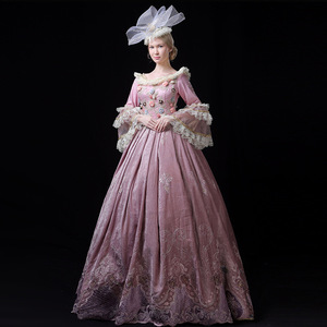 Vestido de Gala Rosa Estilo Palacio Europeo Retro, Largo hasta el Suelo, 100% Algodón, con Cristales, para Fiestas, Actuaciones, Reuniones, Presentaciones, Sesiones de Fotos - Product Image 6